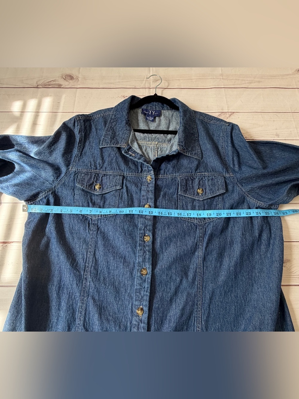 Original TY Wear 3X Denim Maxi Shirt Dress Duster Button Front 100% Cotton - Picture 5 of 7